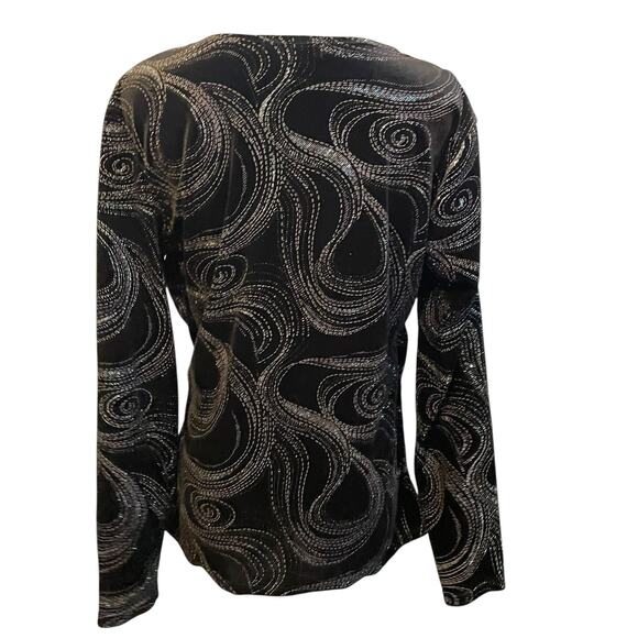 90s Black Velvet Top Womens L Shimmer 2pc Stretchy Elegant Glam NYE Y2K Girly - Picture 3 of 11
